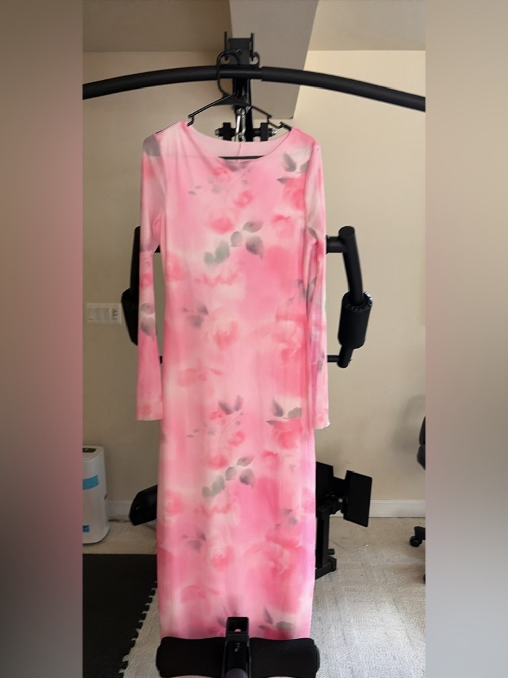 Pink Floral Long Sleeve Maxi Dress